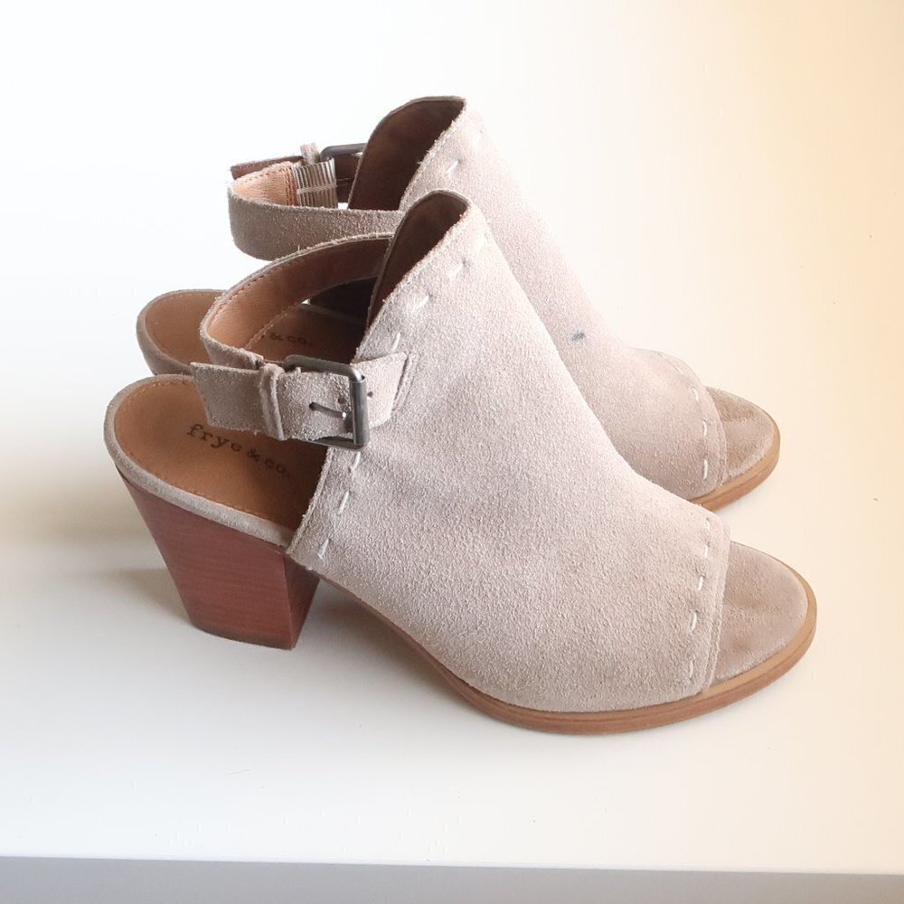 Frye & Co Donna Ash Grey Suede Slingback Open-toe Chunky Heels / Shoes Size 9.5